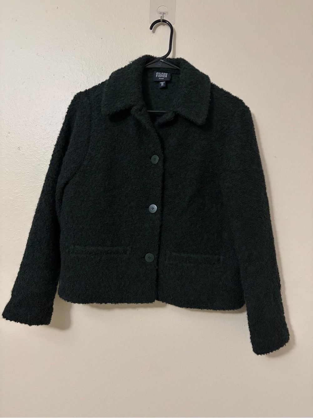 Eileen Fisher-Black-Wool Blend-Teddy Button Coat